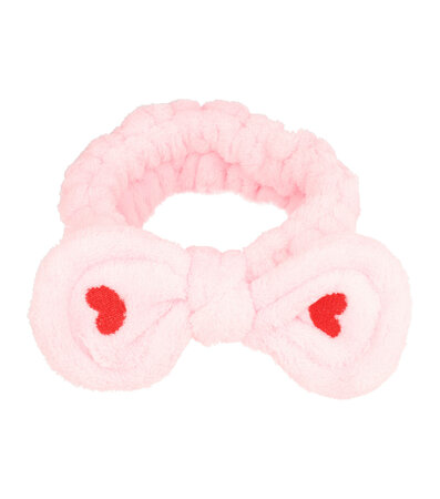 Haarband Make-up Fluffy Strik Hartjes Roze