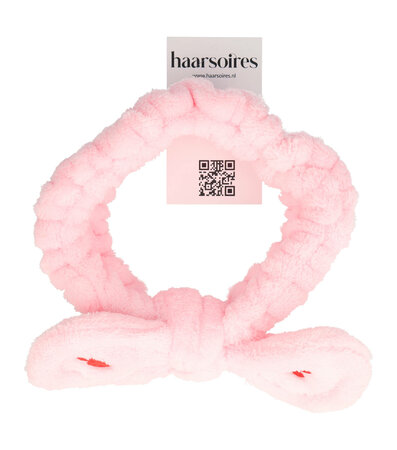 Haarband Make-up Fluffy Strik Hartjes Roze