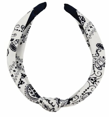 Haarband Diadeem Knoop Paisley Print Zwart Wit