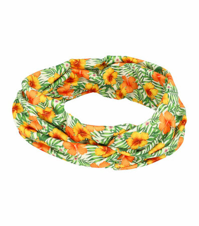 Haarband Knoop Bloemen Planten Print 11cm Groen Geel Hoofdband Hair Haar Band Patroon Flower Leaves