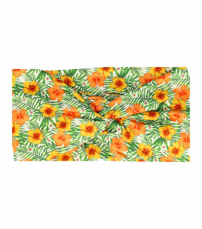 Haarband Knoop Bloemen Planten Print 11cm Groen Geel Hoofdband Hair Haar Band Patroon Flower Leaves