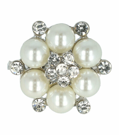 Haarbroche Bloem Strass Parel 3cm Wit