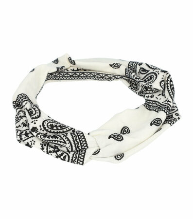 Haarband Knoop Paisley Print 10cm Wit