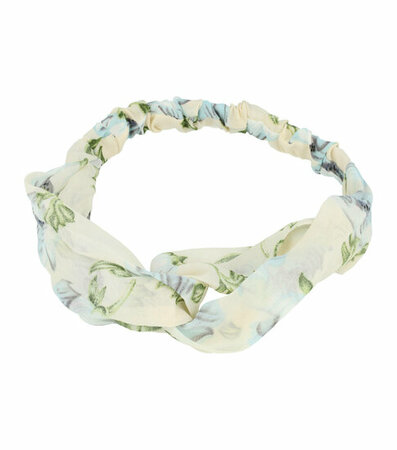 Haarband Twist Bloemen Print Voile Stof Wit