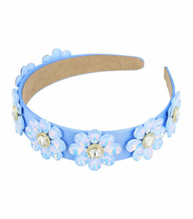 Diadeem Bloemen Facet Stenen Strass 3,5cm Blauw