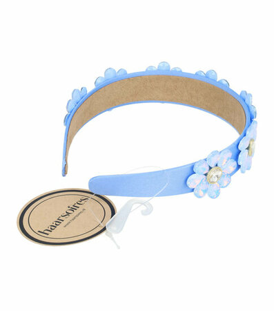 Diadeem Bloemen Facet Stenen Strass 3,5cm Blauw