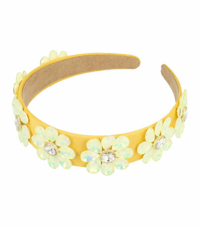 Diadeem Bloemen Facet Stenen Strass 3,5cm Geel