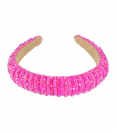 Haarband Diadeem Dik Facet Kralen Streep Patroon Fuchsia Roze