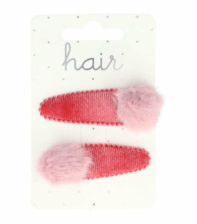 Haarspeld Klikklak Velvet Pompom 5cm Roze