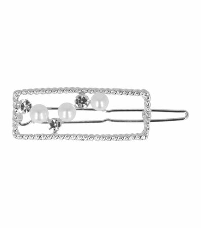 Haarspeld Clip Ribbel Rechthoek Strass Parel Zilver