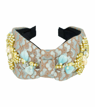 Haarband Diadeem Statement Parel Kralen Leaves 8cm Bruin Blauw