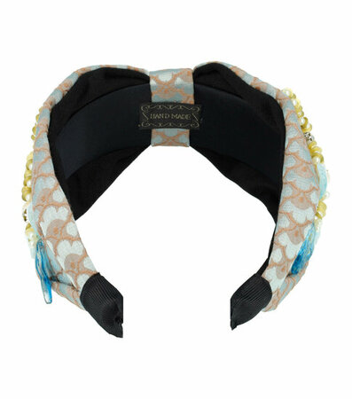 Haarband Diadeem Statement Parel Kralen Leaves 8cm Bruin Blauw