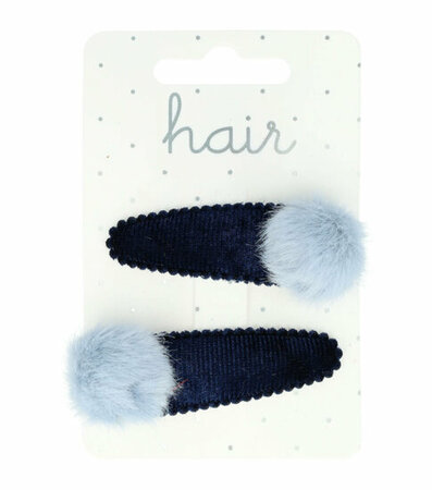 Haarspeld Klikklak Velvet Pompom 5cm Donker Blauw