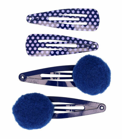 Haarspeld Klikklak Pompom Stippen 4cm Donker Blauw