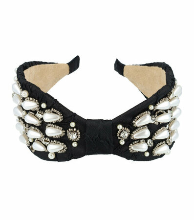 Haarband Diadeem Statement Parel Kralen Fantasie 8cm Zwart