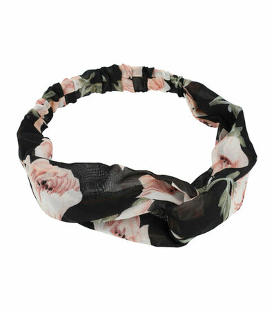 Haarband Twist Bloemen Print Voile Stof Zwart