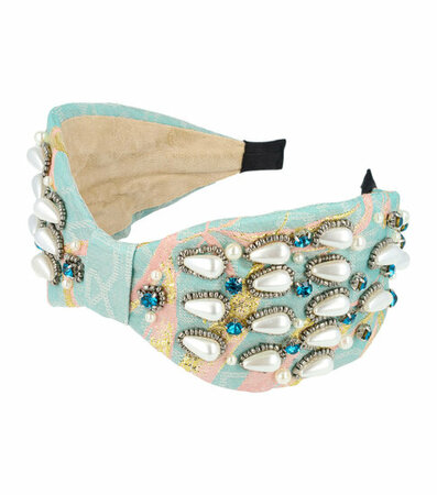 Haarband Diadeem Statement Parel Kralen Fantasie 8cm Blauw