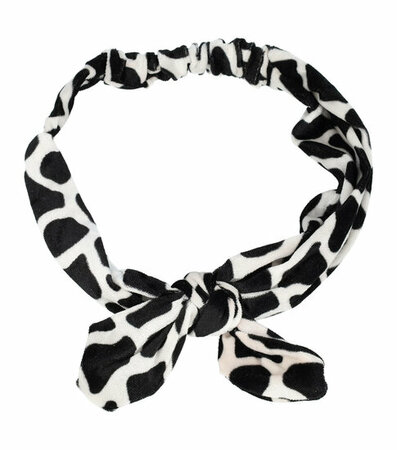 Haarband Strik Knoop Giraffe Dieren Print Velvet Zwart Wit