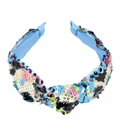 Haarband Diadeem Knoop Pailletten Patroon Multi Color Blauw