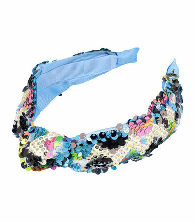 Haarband Diadeem Knoop Pailletten Patroon Multi Color Blauw