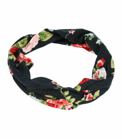 Haarband Knoop Roos Bloemen Print Zwart