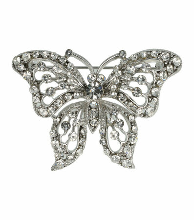 Haarbroche Vlinder Strass Steentjes 6cm Zilver