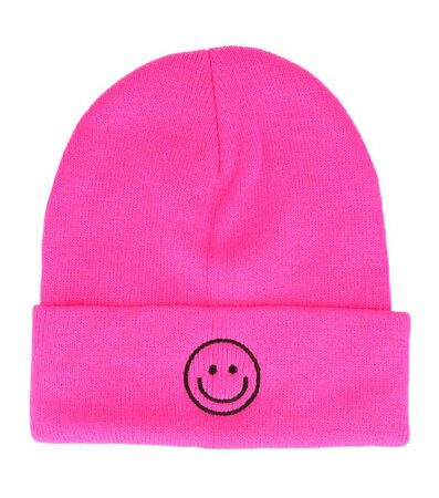 Beanie Muts Smiley Fuchsia Roze