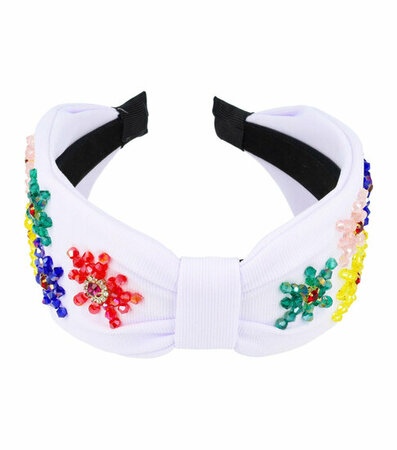 Haarband Diadeem Statement Bloemen Kralen 7cm Color Wit