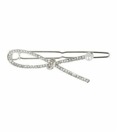 Haarspeld Clip Strik Strass Parel Wit Zilver