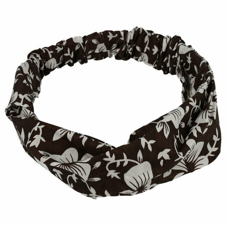 Haarband Bandana Bloemen Print Donker Bruin Wit