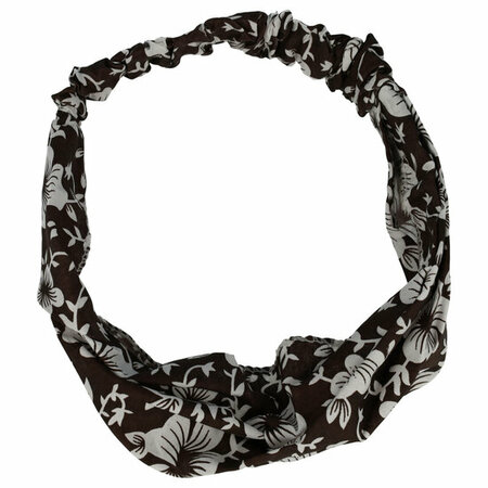 Haarband Bandana Bloemen Print Donker Bruin Wit