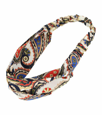 Haarband Twist Knoop Paisley Fantasie Patroon Wit